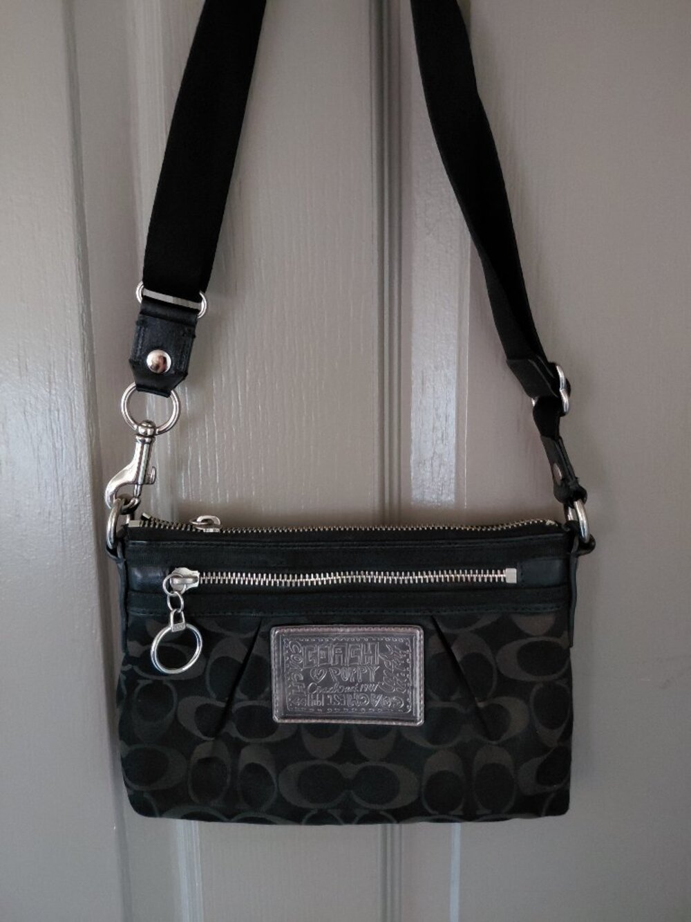 Coach Black Signature Pleated Sateen Poppy Bag